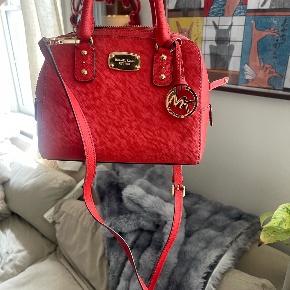 Michael Kors Red Satchel with Adjustable Strap